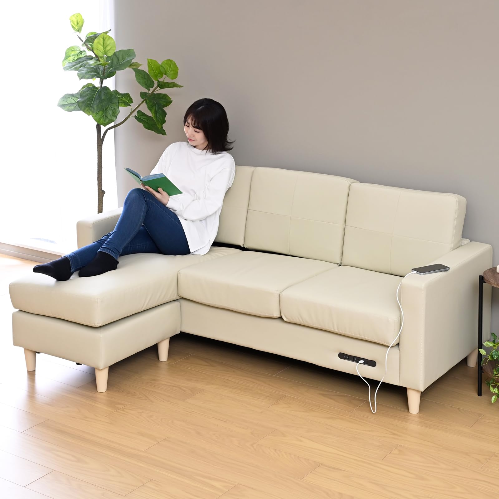 Amazon｜山善(YAMAZEN) ソファ 3人掛け USBポート・2口コンセント付き